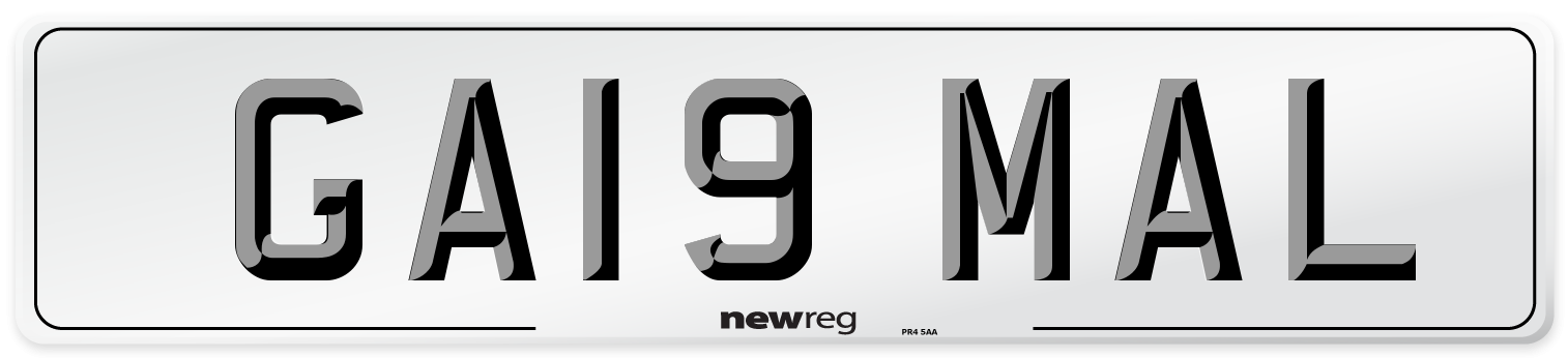GA19 MAL Number Plate from New Reg
